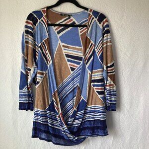 NIC+ZOE Womens Blue Seaglass Linen Blend Convertible Four Way Cardigan Size 1X